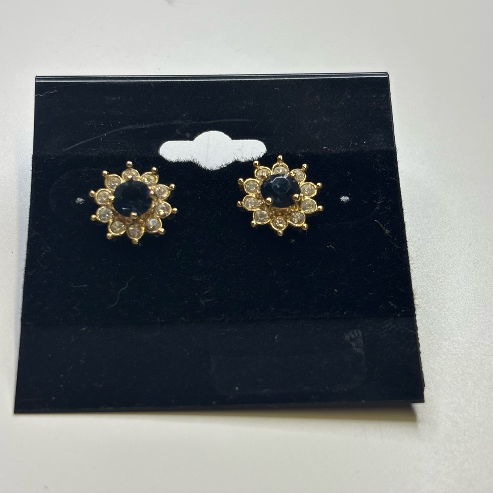 Source Unknown Gold and Black Floral Earrings